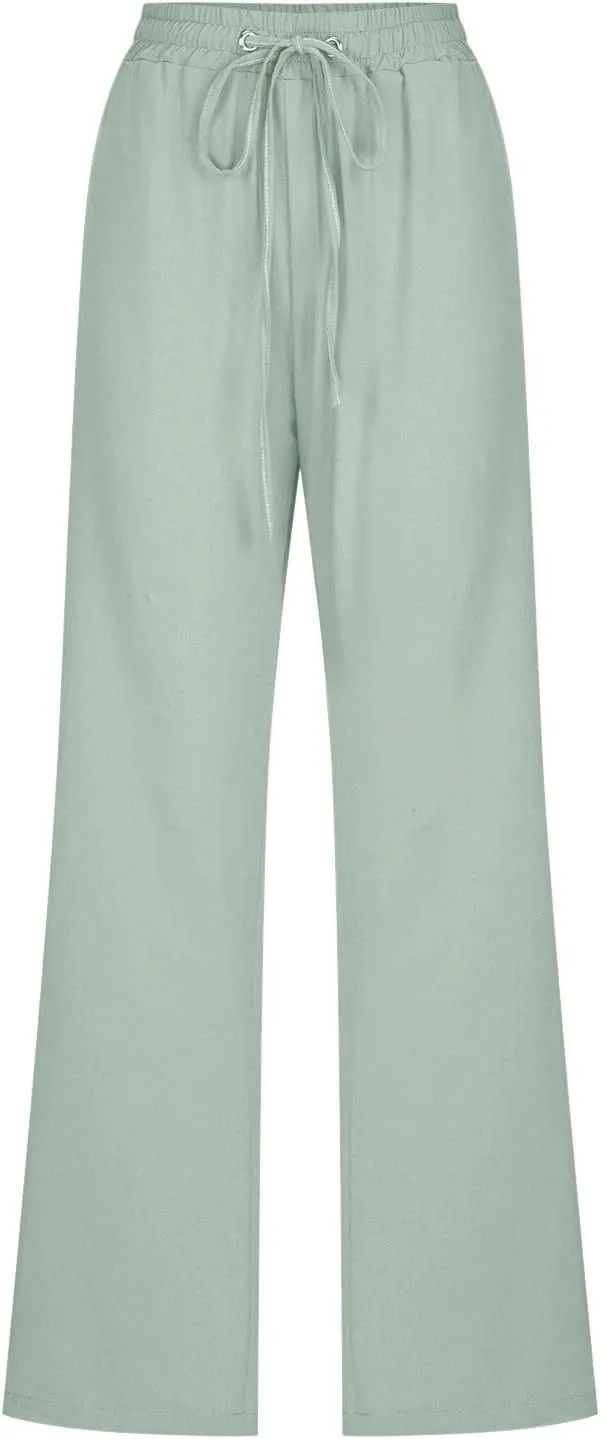 PTOLOCIF Flowy Pants for Women,Casual Cotton Linen Pants Lightweight Summer Pants Loose Fit Elastic Waist Lounge Pants