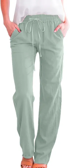 PTOLOCIF Flowy Pants for Women,Casual Cotton Linen Pants Lightweight Summer Pants Loose Fit Elastic Waist Lounge Pants