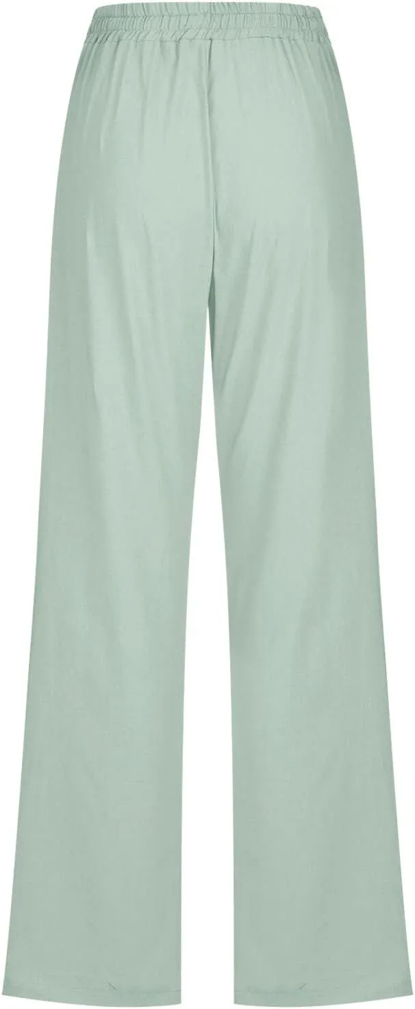 PTOLOCIF Flowy Pants for Women,Casual Cotton Linen Pants Lightweight Summer Pants Loose Fit Elastic Waist Lounge Pants