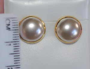 Quality Majorca Pearl Semi Round Dome Button 12MM Stud Earrings 14K Gold Filled AA