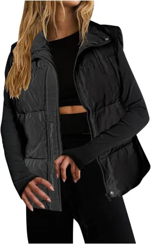 Quilted Vest for Women Lightweight Puffer Vest Warm Winter Coat Full Zip Down Vest Casual Stand Collar Jackets