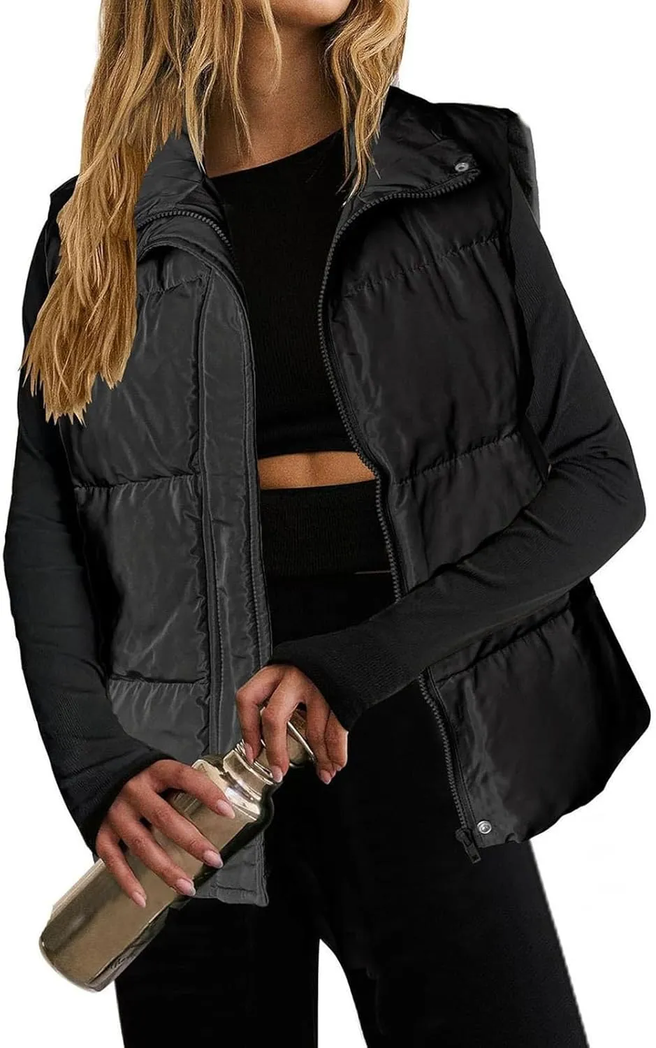 Quilted Vest for Women Lightweight Puffer Vest Warm Winter Coat Full Zip Down Vest Casual Stand Collar Jackets