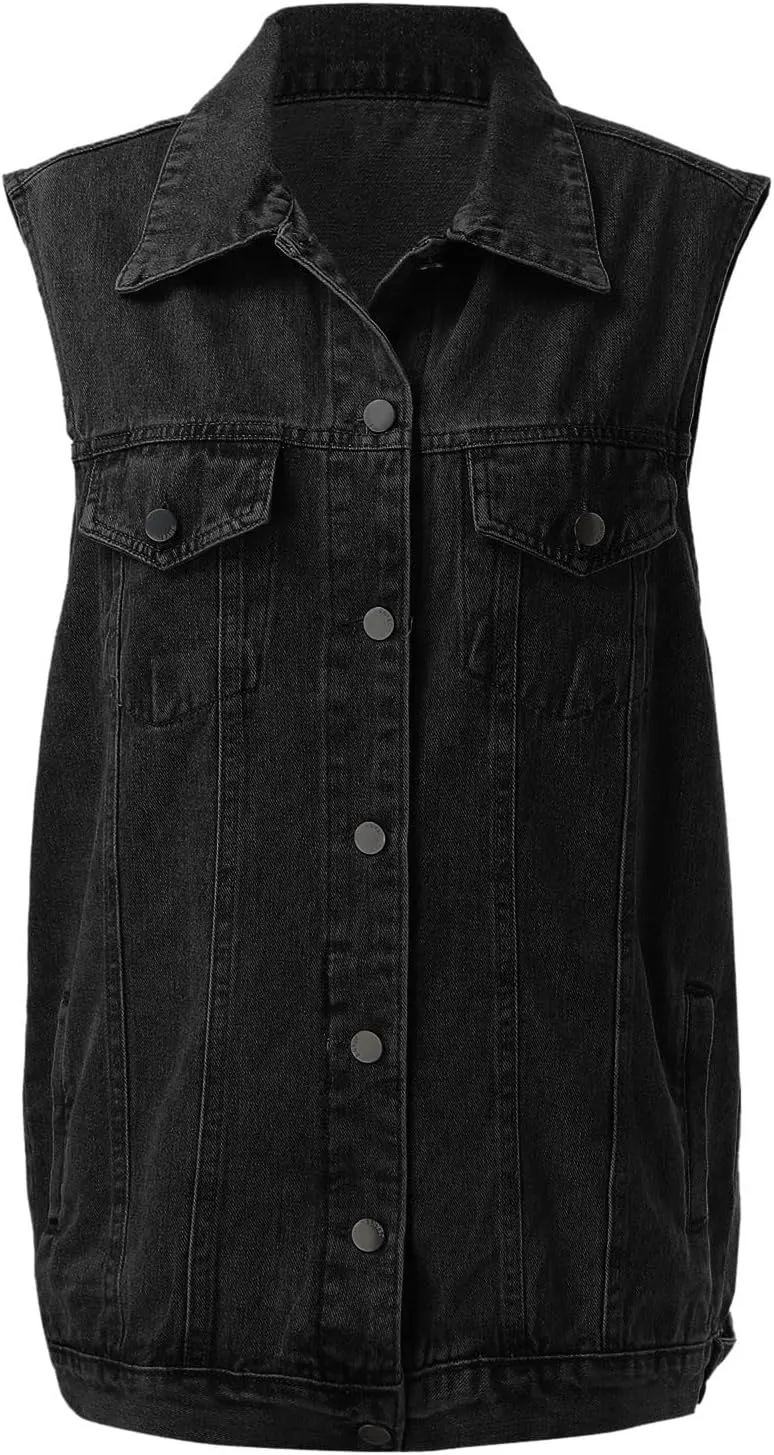 Quilted Vest Women Woman Denim Vest Fashion Medium Long Coat Turn Down Coat Sleeveless Denim Jacket Winter Coats