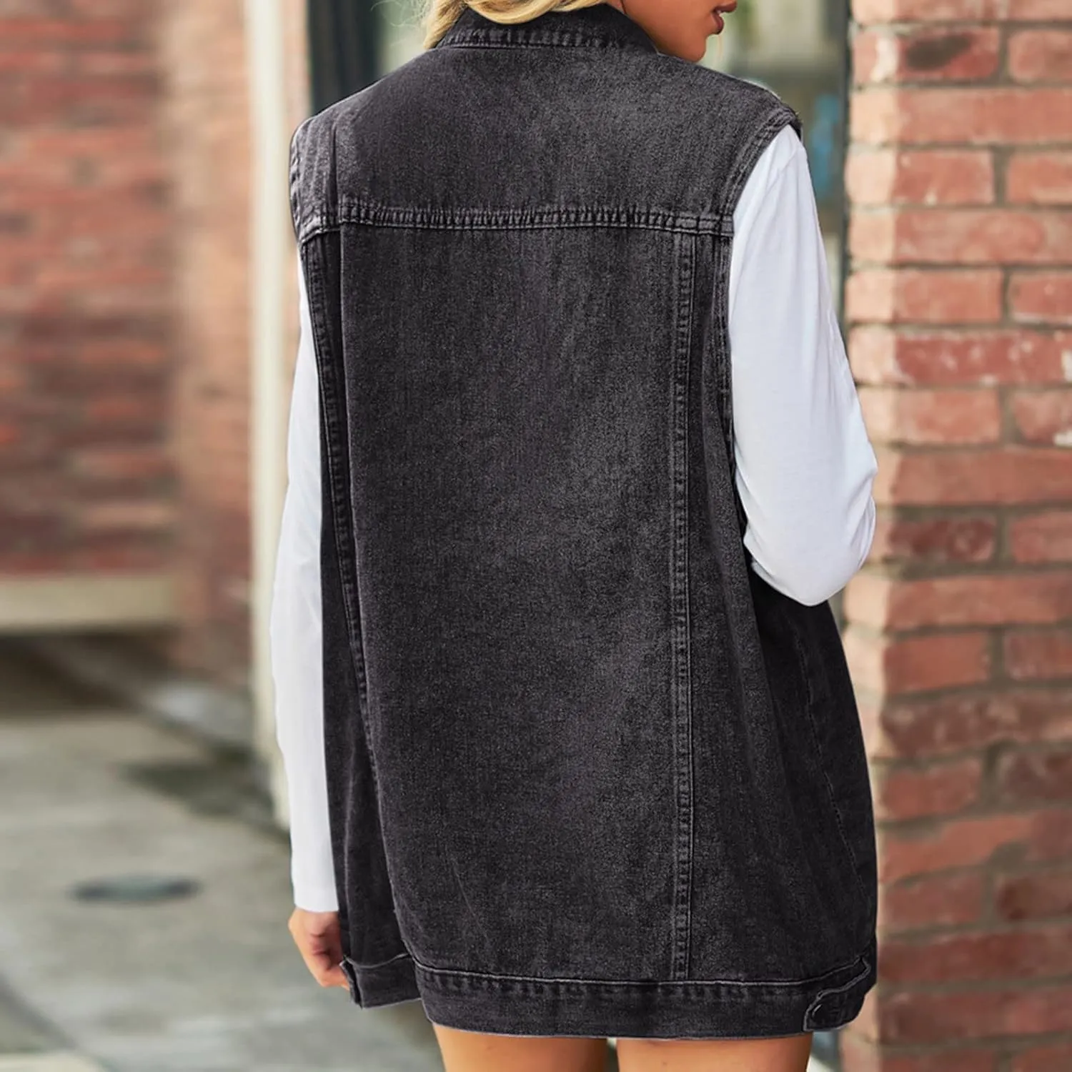 Quilted Vest Women Woman Denim Vest Fashion Medium Long Coat Turn Down Coat Sleeveless Denim Jacket Winter Coats