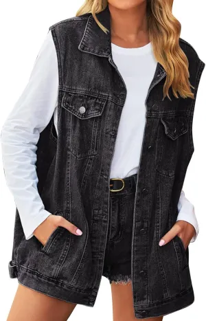 Quilted Vest Women Woman Denim Vest Fashion Medium Long Coat Turn Down Coat Sleeveless Denim Jacket Winter Coats