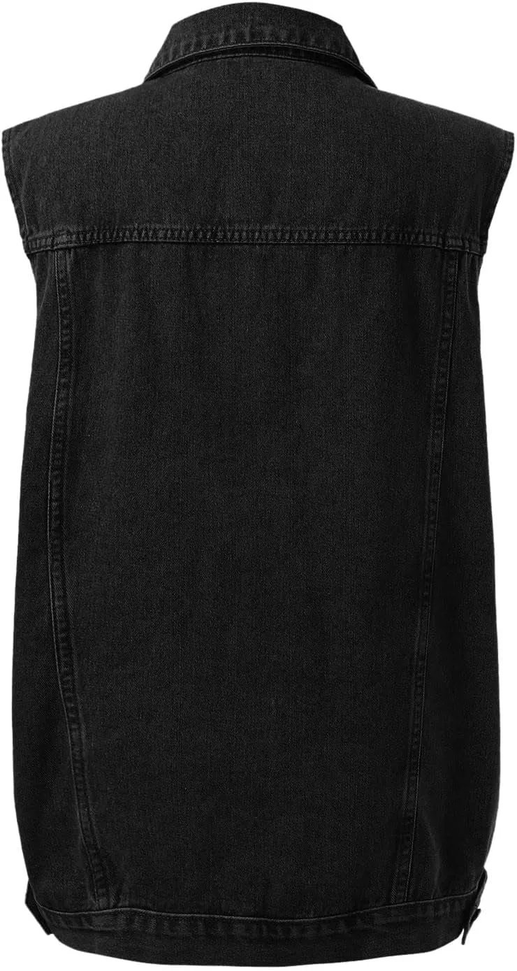 Quilted Vest Women Woman Denim Vest Fashion Medium Long Coat Turn Down Coat Sleeveless Denim Jacket Winter Coats
