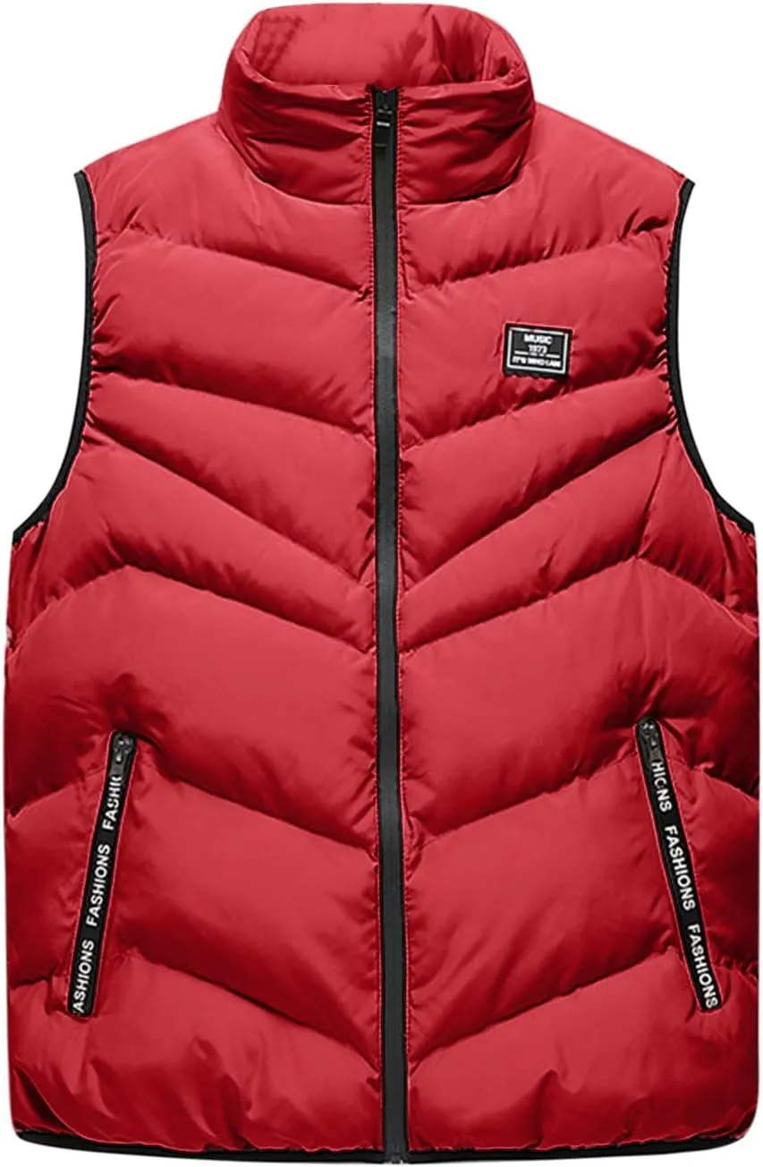 QWENTMTNTY Mens Outerwear Puffer Vests Casual Sleeveless Windbreakers Jackets Removable Hood Big Tall Cotton Quilted Jackets