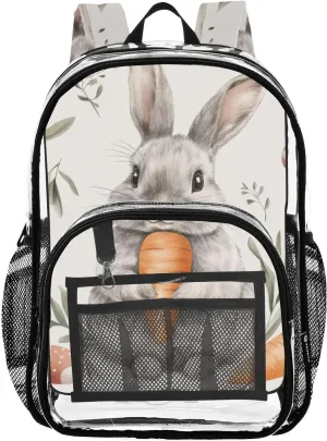 Rabbit and Carrot Clear Backpack with Back Print, Heavy Duty See Through Backpacks PVC Transparent Daypack for Travel Security