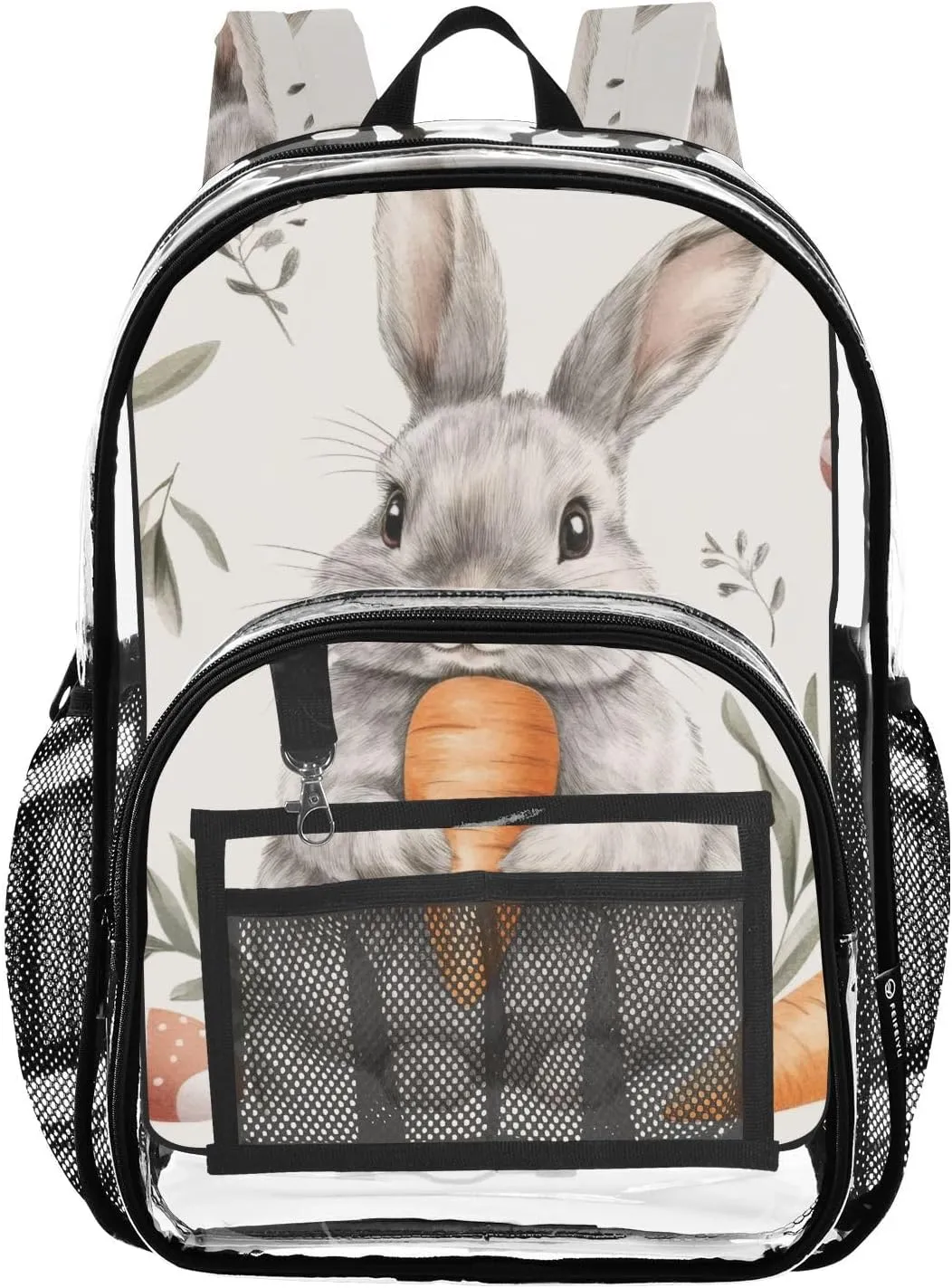 Rabbit and Carrot Clear Backpack with Back Print, Heavy Duty See Through Backpacks PVC Transparent Daypack for Travel Security