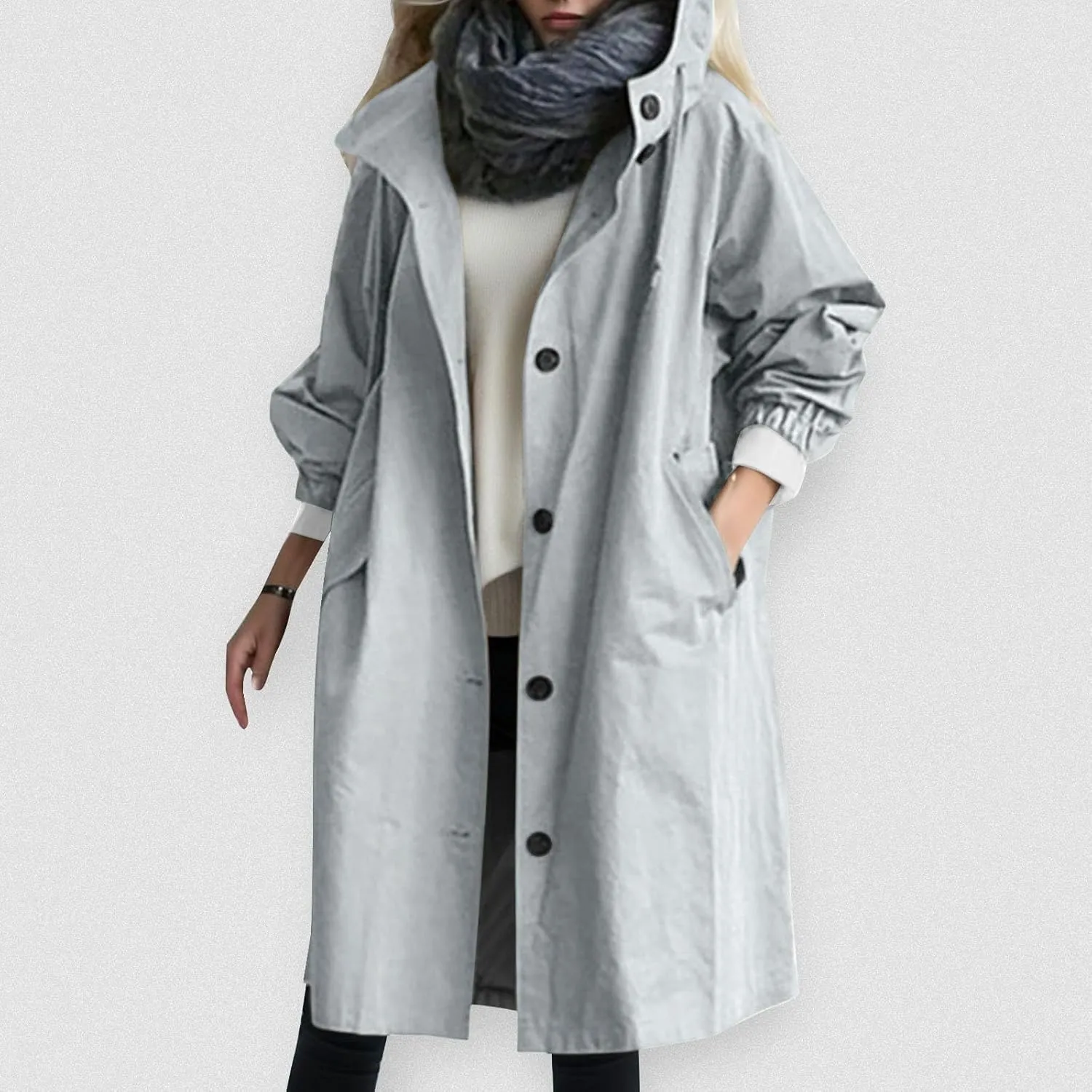 Rain Jacket For Women Plus Size Long Raincoat Lightweight Hooded Windbreaker Trench Coat Tops with Pockets
