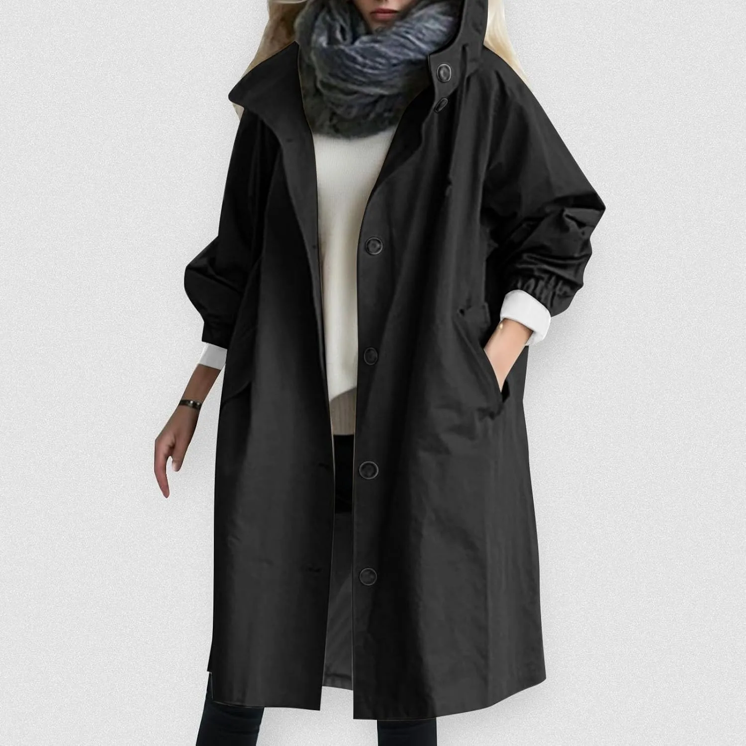 Rain Jacket For Women Plus Size Long Raincoat Lightweight Hooded Windbreaker Trench Coat Tops with Pockets