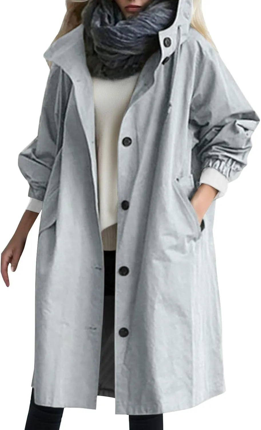 Rain Jacket For Women Plus Size Long Raincoat Lightweight Hooded Windbreaker Trench Coat Tops with Pockets