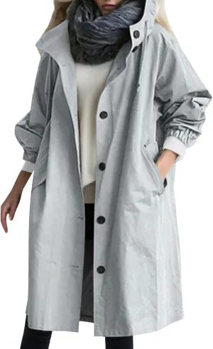 Rain Jacket For Women Plus Size Long Raincoat Lightweight Hooded Windbreaker Trench Coat Tops with Pockets