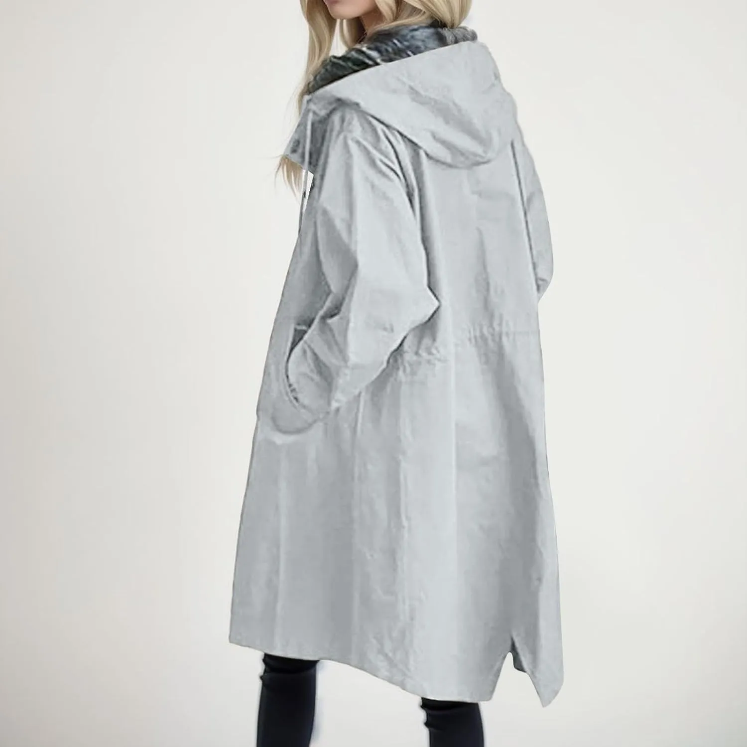Rain Jacket For Women Plus Size Long Raincoat Lightweight Hooded Windbreaker Trench Coat Tops with Pockets