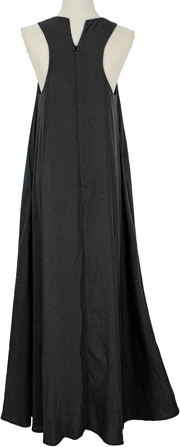 Rainday Women's Linen Dress Sleeveness Loose Dresses Casual Maxi Dress with Pockets