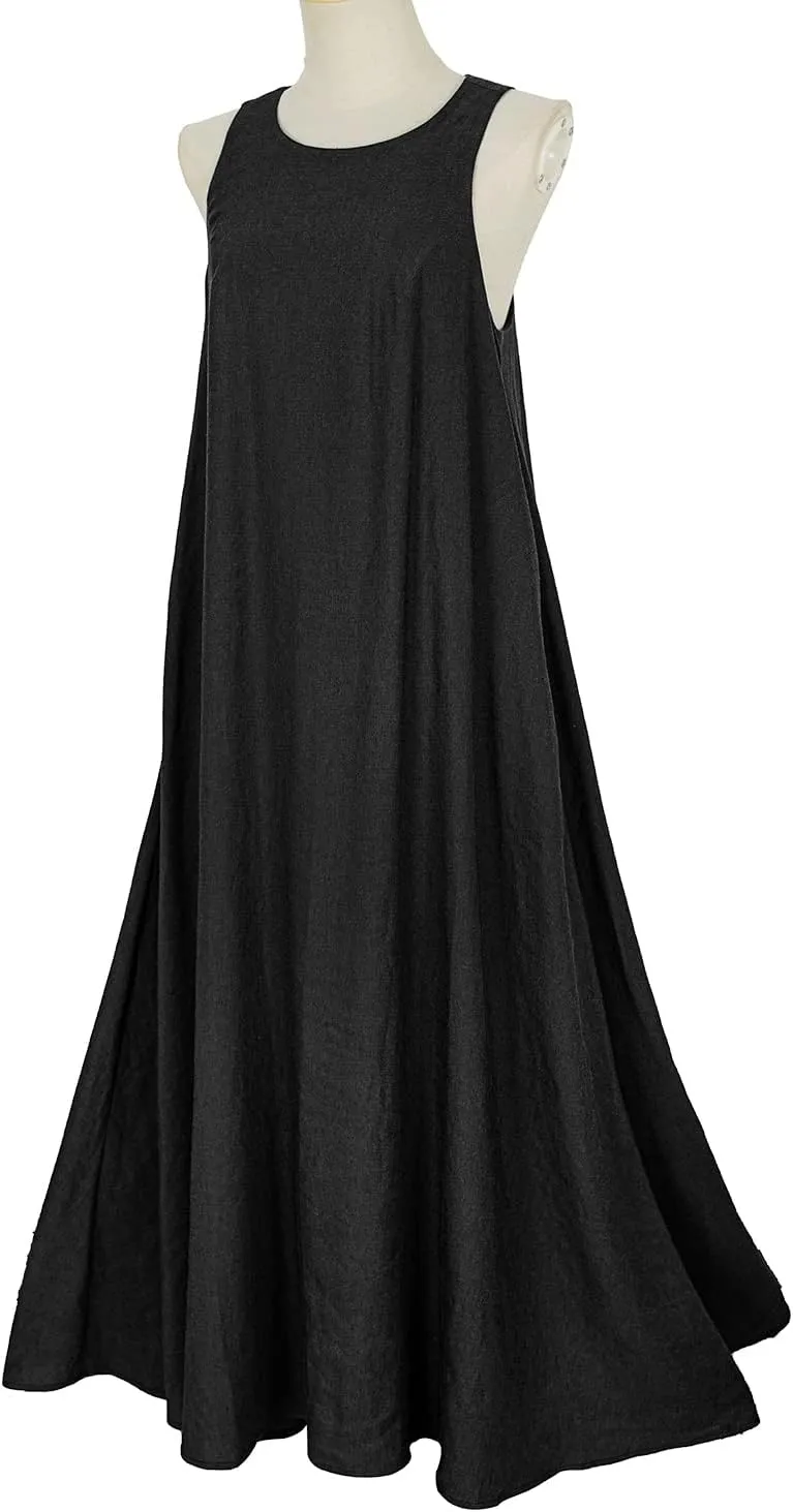 Rainday Women's Linen Dress Sleeveness Loose Dresses Casual Maxi Dress with Pockets