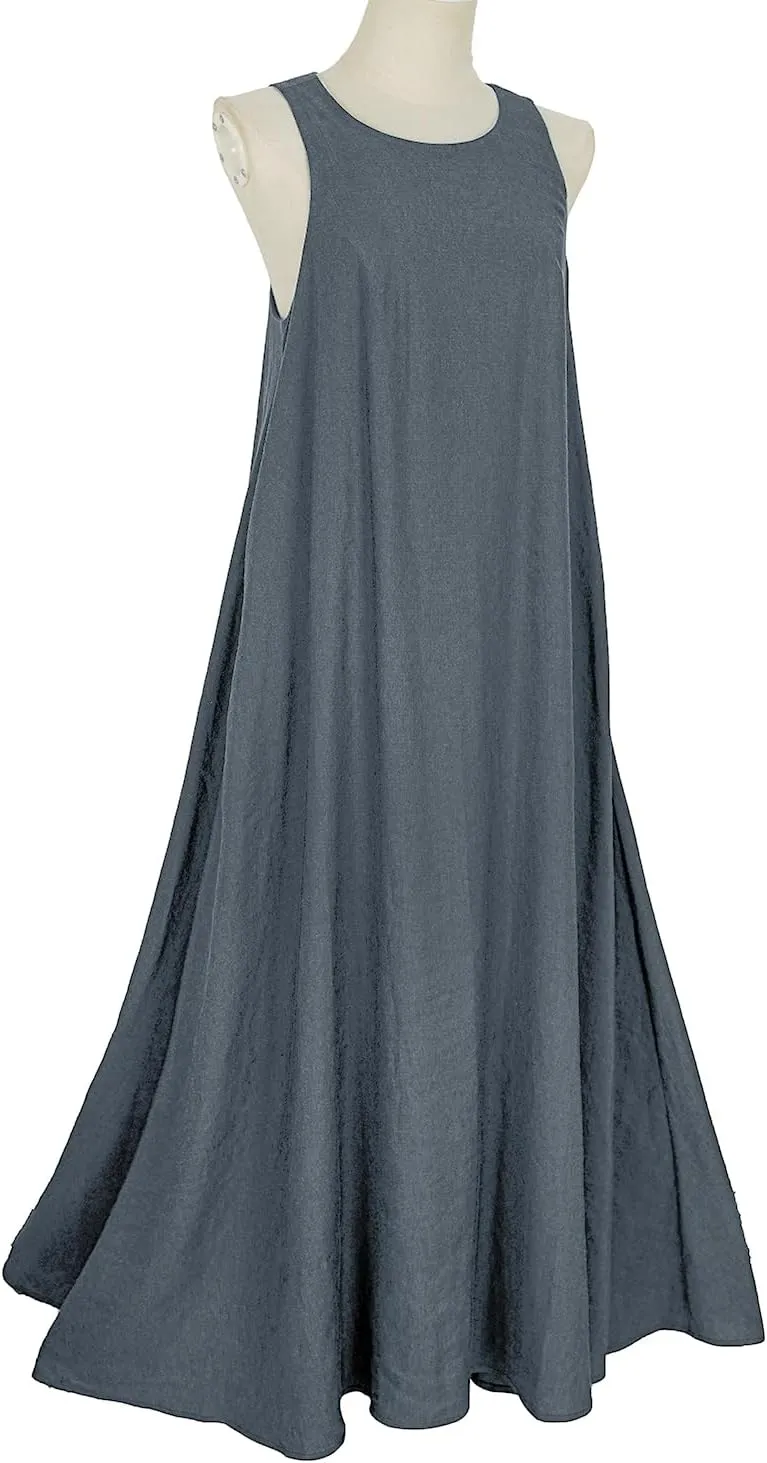 Rainday Women's Linen Dress Sleeveness Loose Dresses Casual Maxi Dress with Pockets
