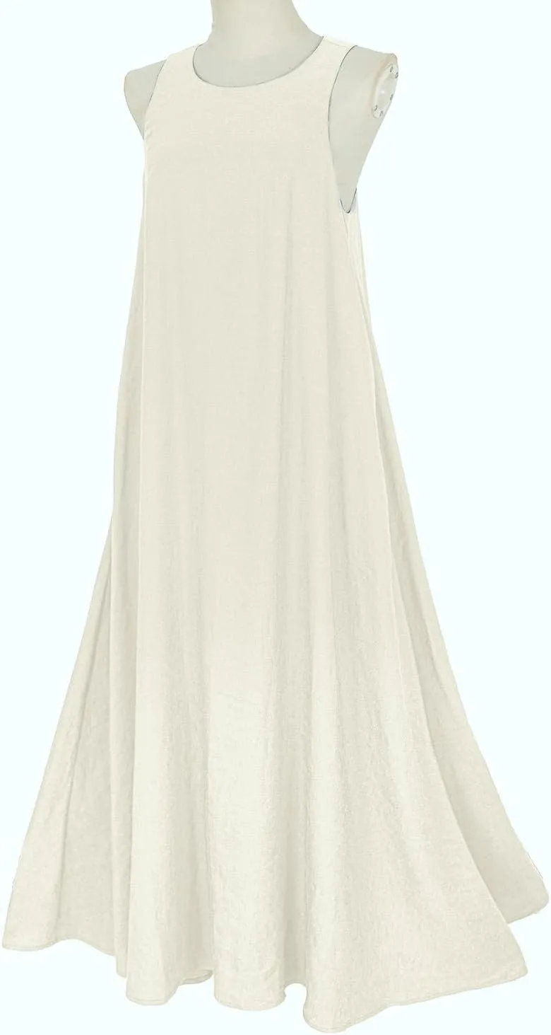 Rainday Women's Linen Dress Sleeveness Loose Dresses Casual Maxi Dress with Pockets
