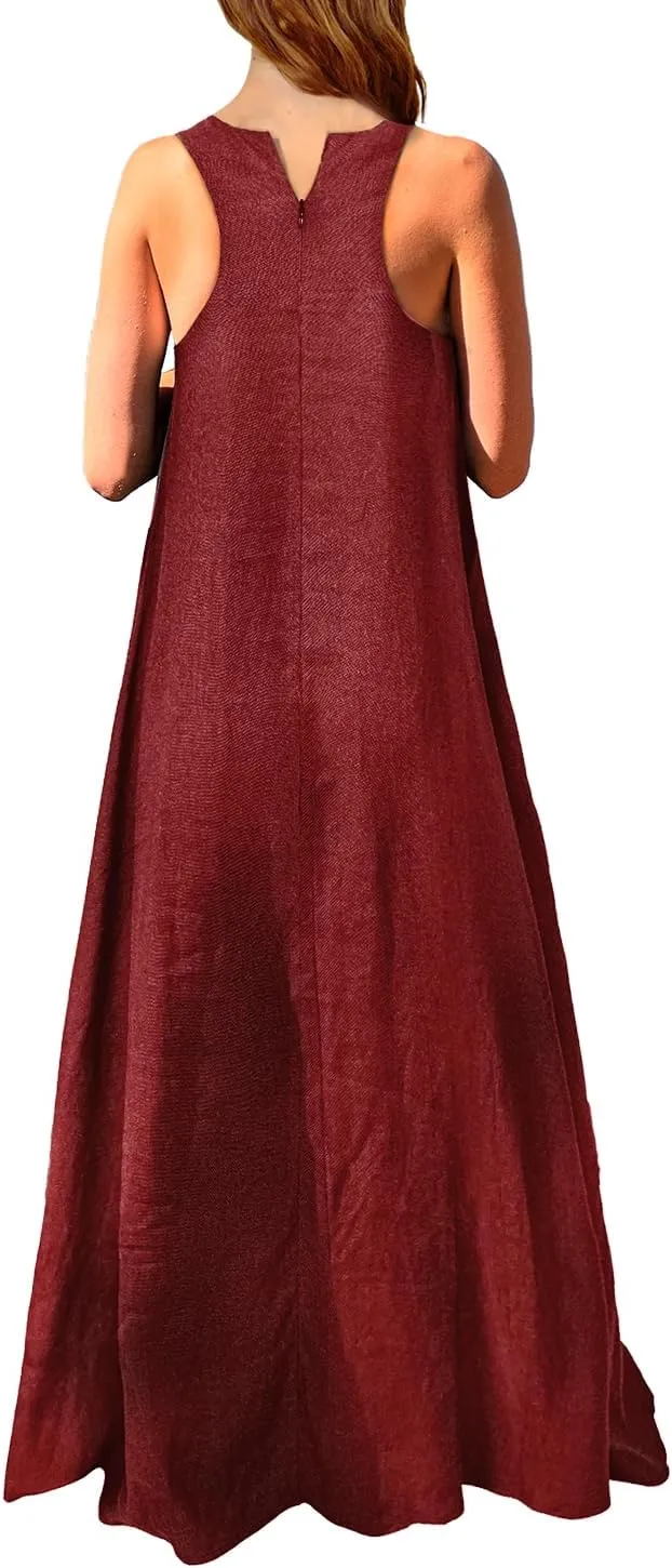Rainday Women's Linen Dress Sleeveness Loose Dresses Casual Maxi Dress with Pockets