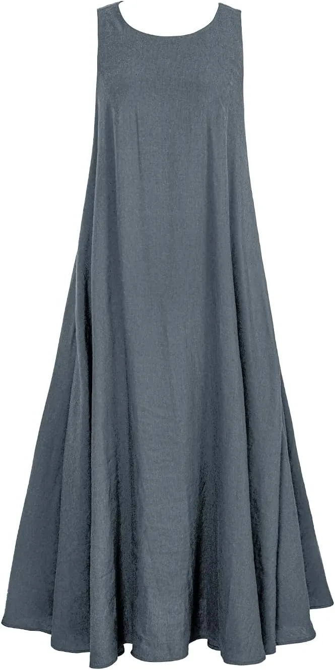 Rainday Women's Linen Dress Sleeveness Loose Dresses Casual Maxi Dress with Pockets