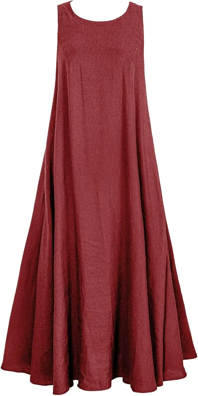 Rainday Women's Linen Dress Sleeveness Loose Dresses Casual Maxi Dress with Pockets