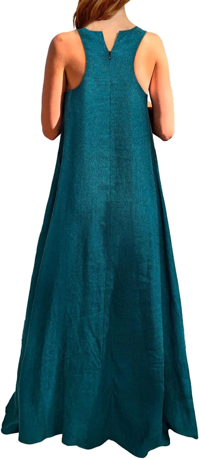 Rainday Women's Linen Dress Sleeveness Loose Dresses Casual Maxi Dress with Pockets