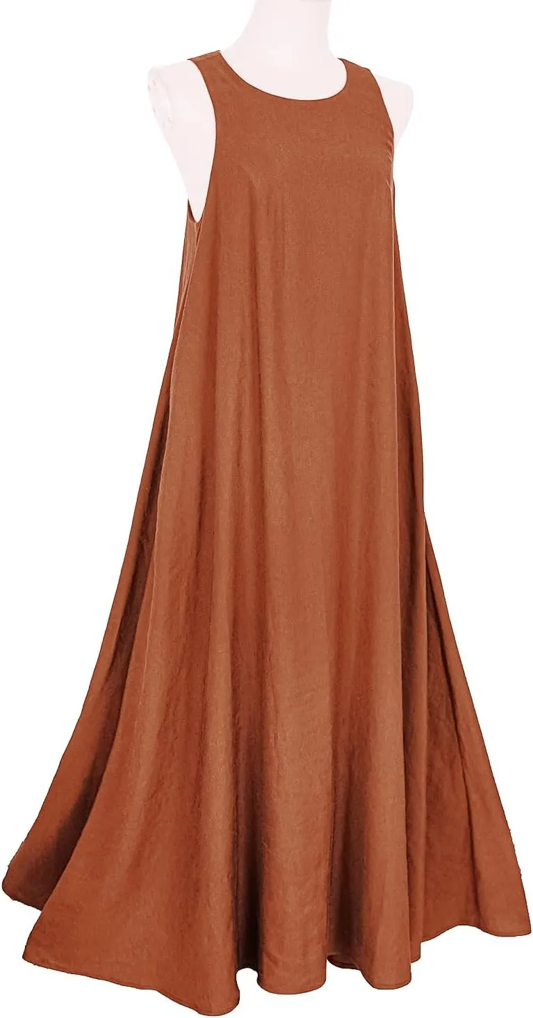 Rainday Women's Linen Dress Sleeveness Loose Dresses Casual Maxi Dress with Pockets