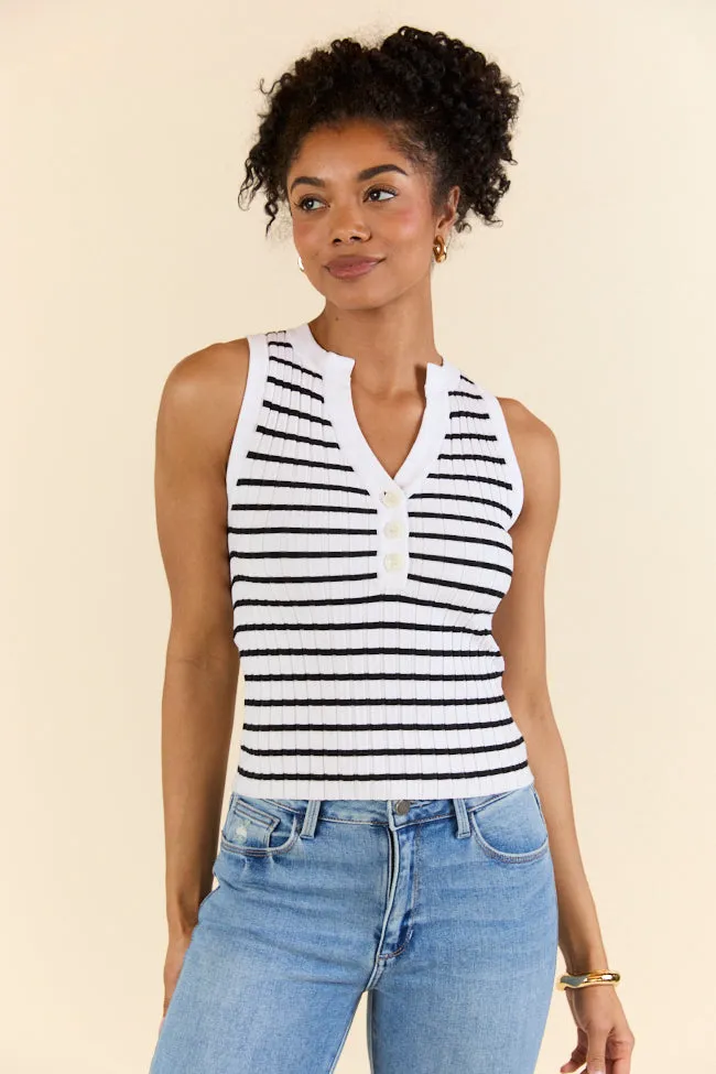 Read Between The Lines Ivory and Black Striped Henley Tank