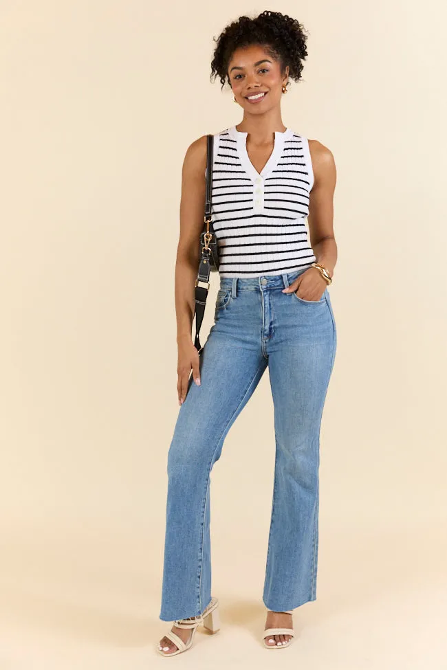 Read Between The Lines Ivory and Black Striped Henley Tank