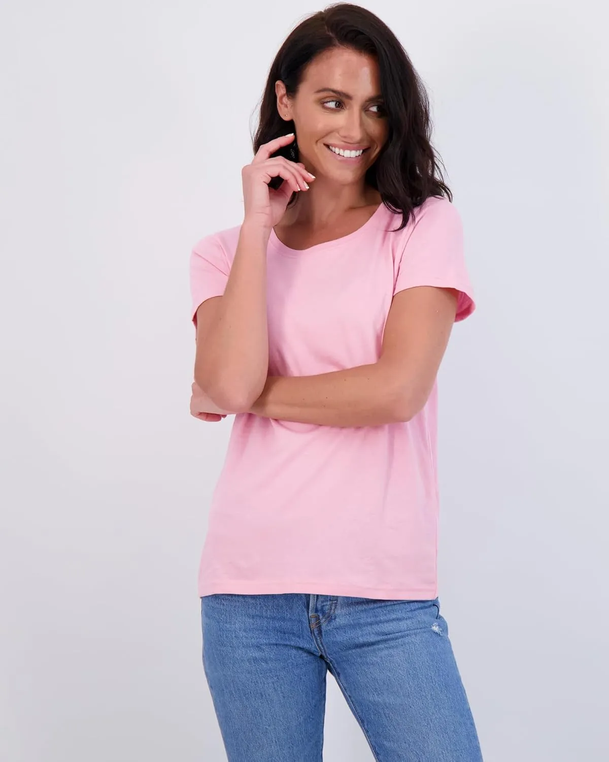 Real Essentials 4 Pack: Women's Classic-Fit Cotton Short-Sleeve Scoop Crew Neck T-Shirt (Available in Plus Size)