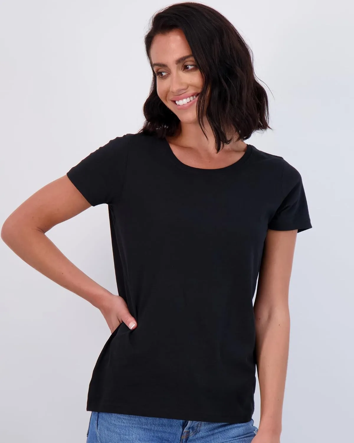 Real Essentials 4 Pack: Women's Classic-Fit Cotton Short-Sleeve Scoop Crew Neck T-Shirt (Available in Plus Size)