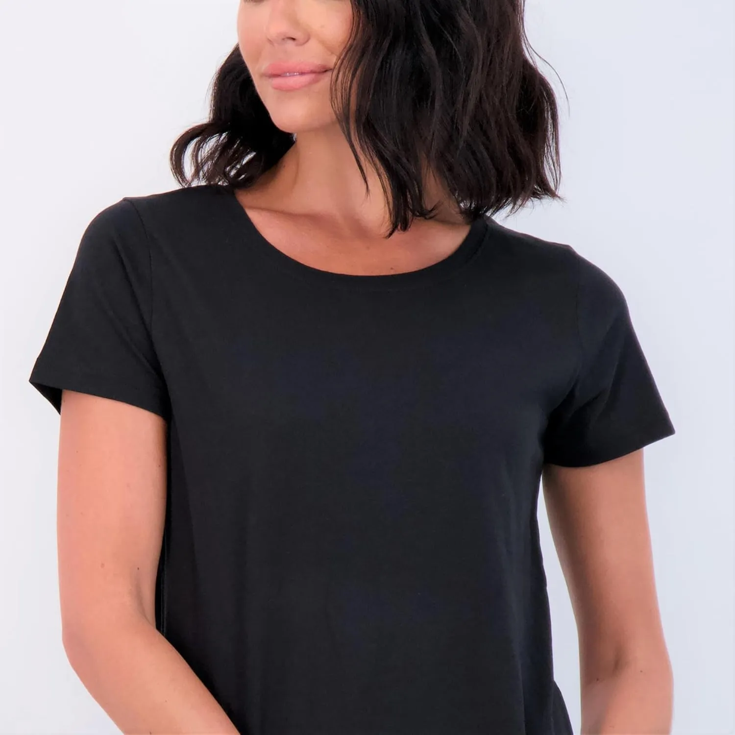 Real Essentials 4 Pack: Women's Classic-Fit Cotton Short-Sleeve Scoop Crew Neck T-Shirt (Available in Plus Size)