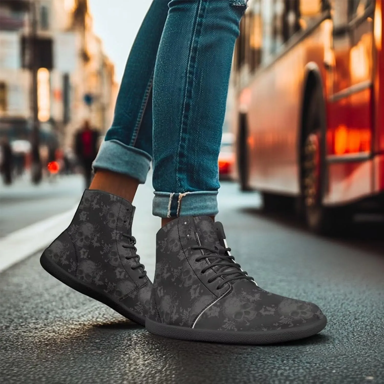 Retro Skull Women's Minimalist Barefoot Shoes High Top Zero Drop Sole Wide Width Fashion Sneaker Non Slip