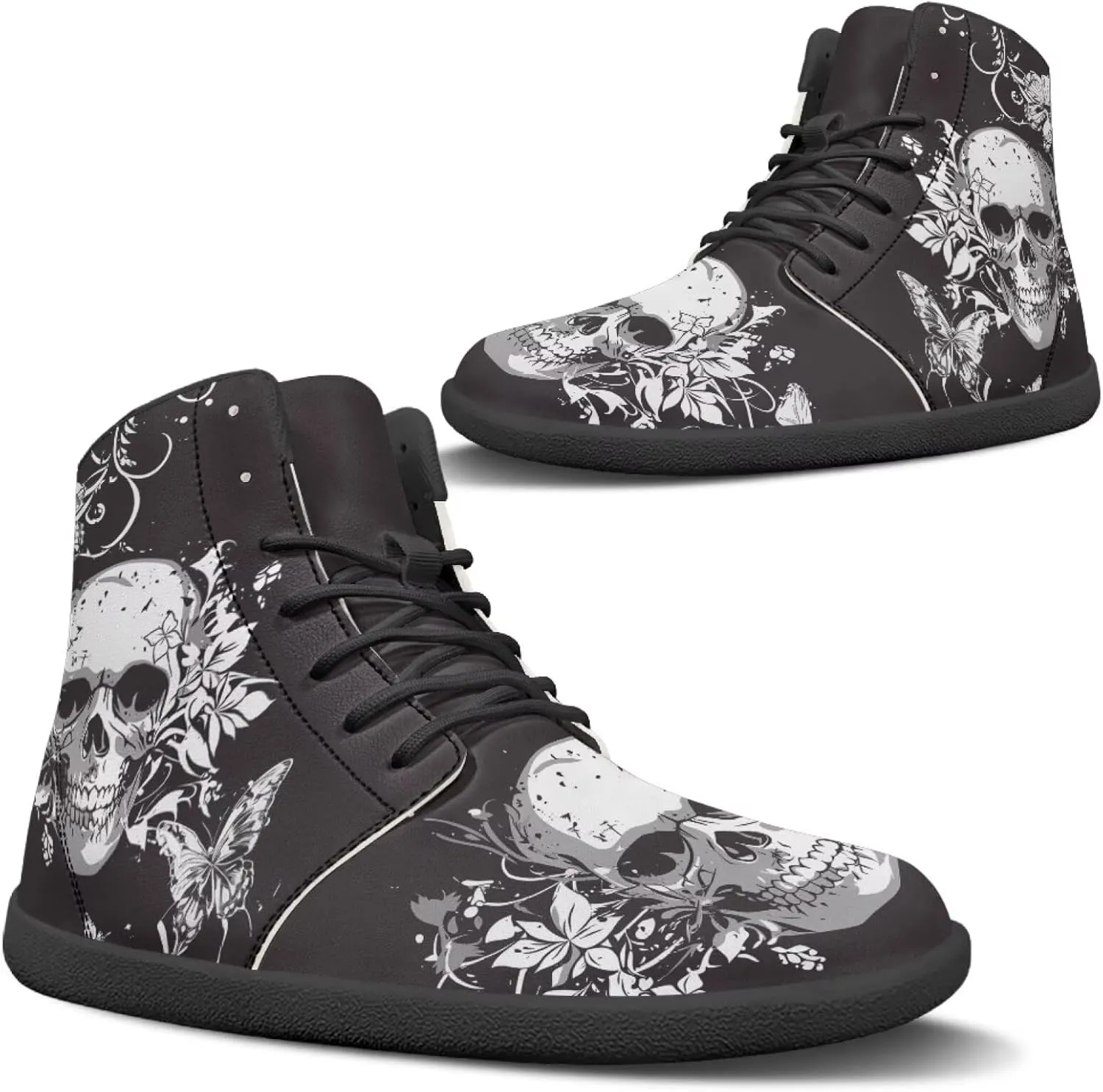 Retro Skull Women's Minimalist Barefoot Shoes High Top Zero Drop Sole Wide Width Fashion Sneaker Non Slip
