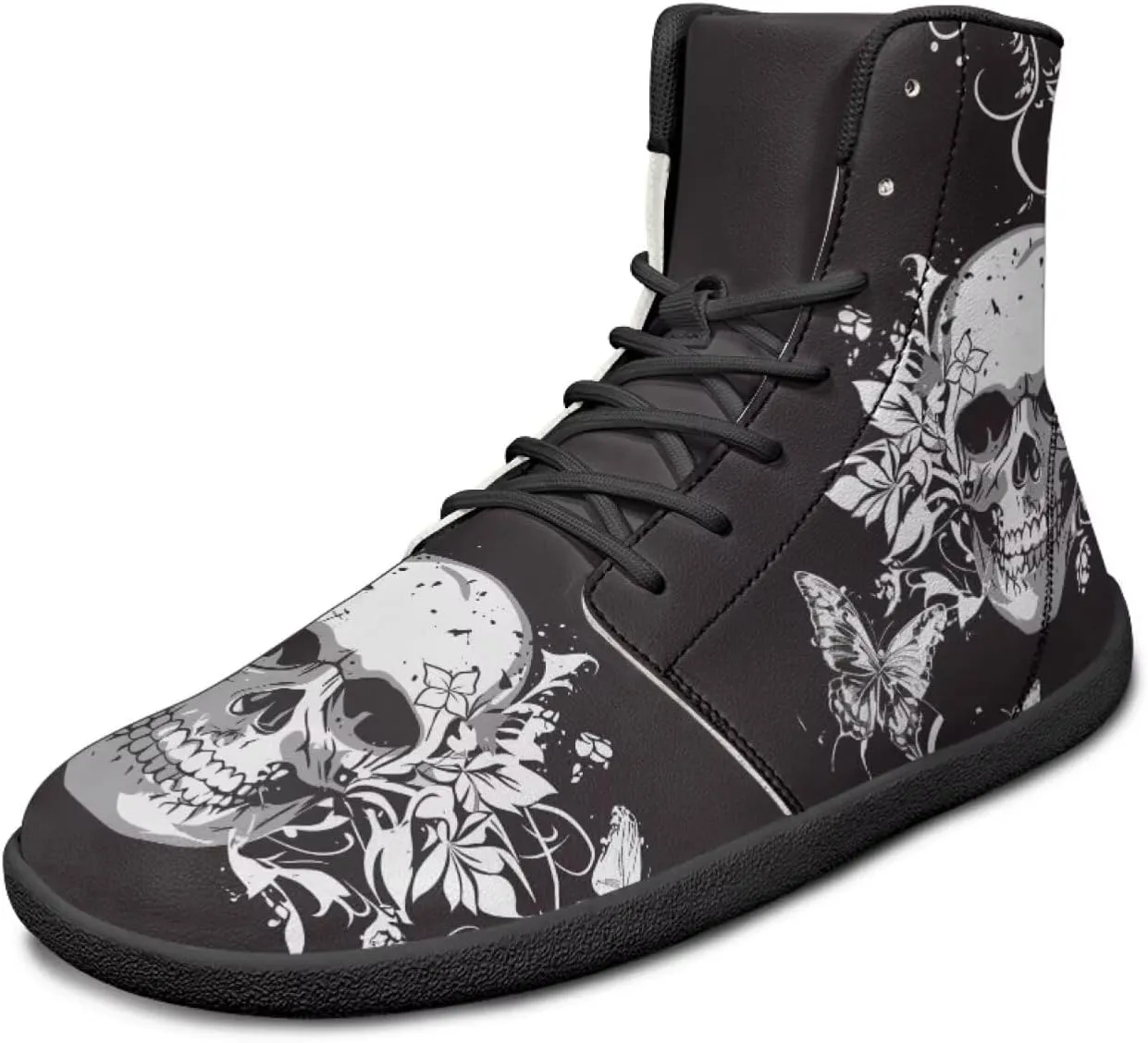 Retro Skull Women's Minimalist Barefoot Shoes High Top Zero Drop Sole Wide Width Fashion Sneaker Non Slip
