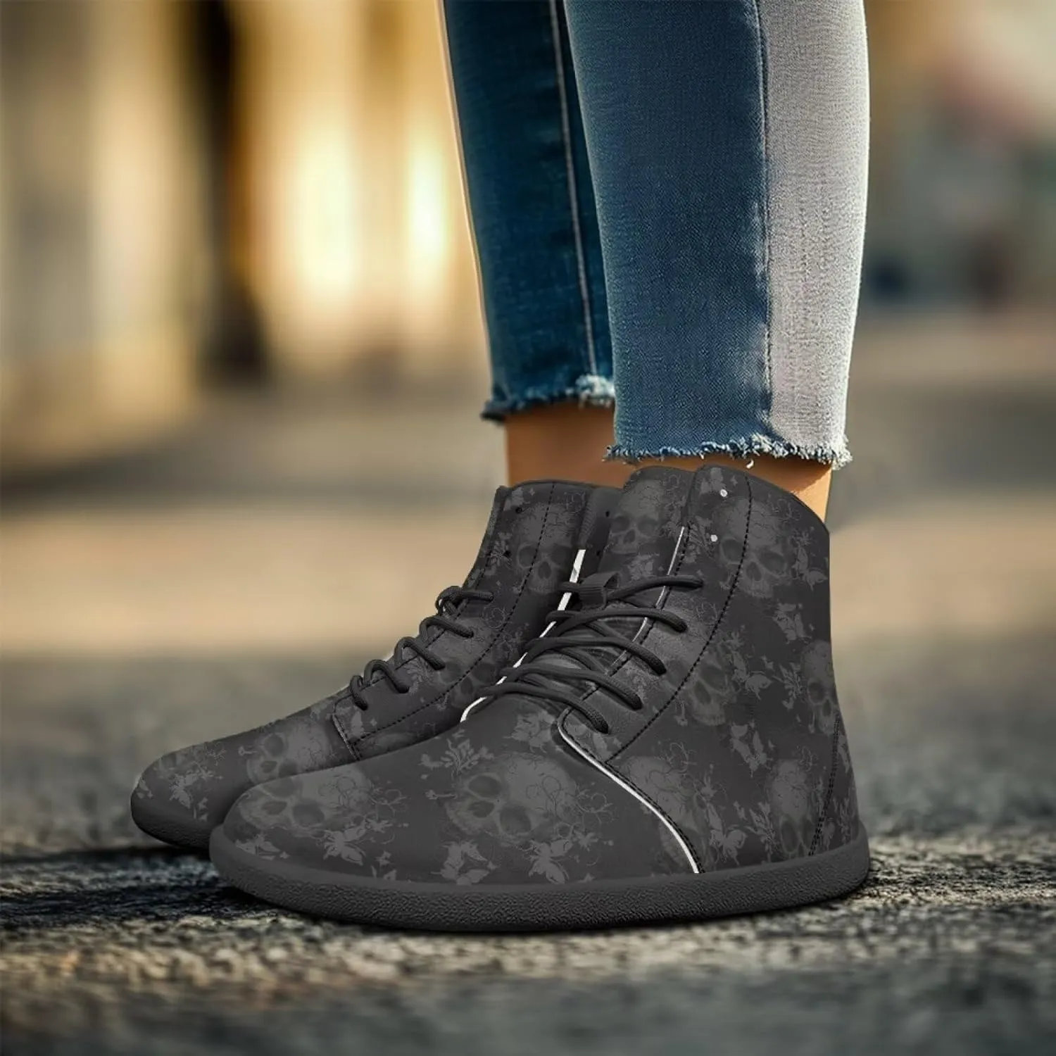 Retro Skull Women's Minimalist Barefoot Shoes High Top Zero Drop Sole Wide Width Fashion Sneaker Non Slip