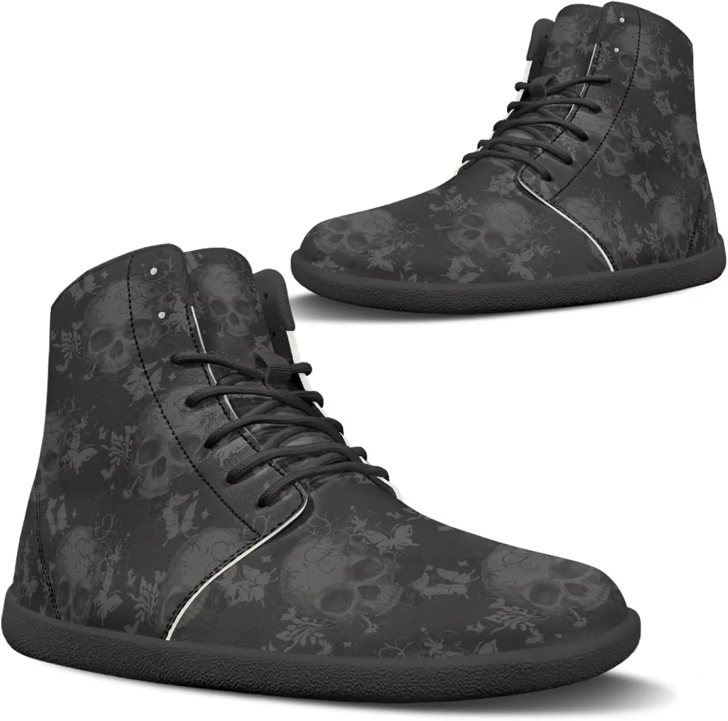 Retro Skull Women's Minimalist Barefoot Shoes High Top Zero Drop Sole Wide Width Fashion Sneaker Non Slip