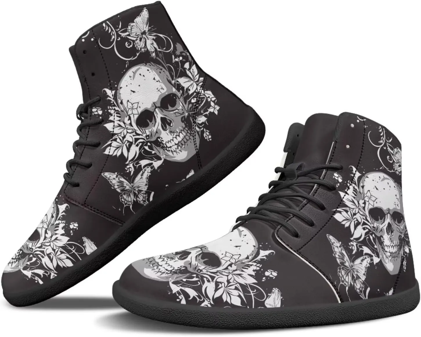 Retro Skull Women's Minimalist Barefoot Shoes High Top Zero Drop Sole Wide Width Fashion Sneaker Non Slip