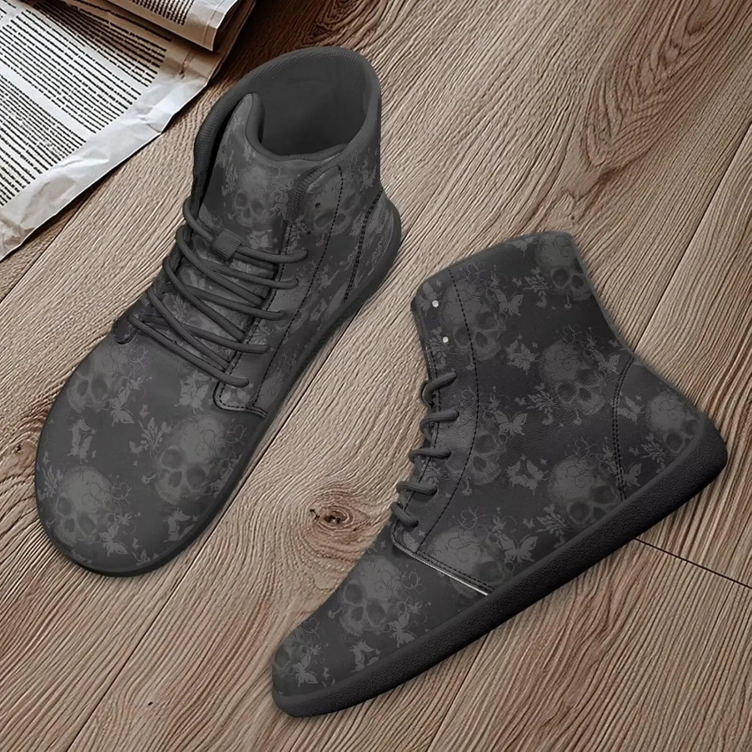 Retro Skull Women's Minimalist Barefoot Shoes High Top Zero Drop Sole Wide Width Fashion Sneaker Non Slip