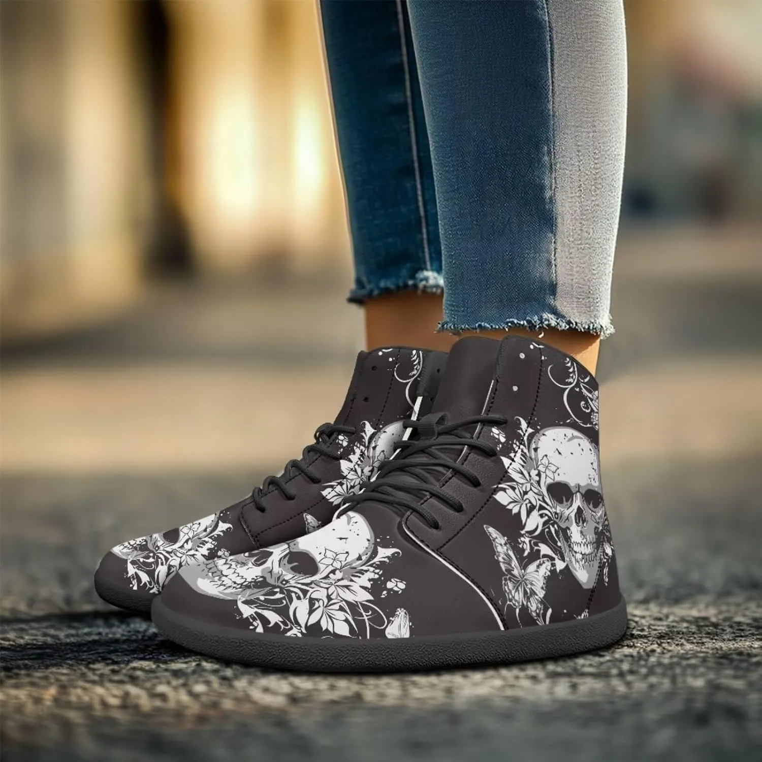 Retro Skull Women's Minimalist Barefoot Shoes High Top Zero Drop Sole Wide Width Fashion Sneaker Non Slip