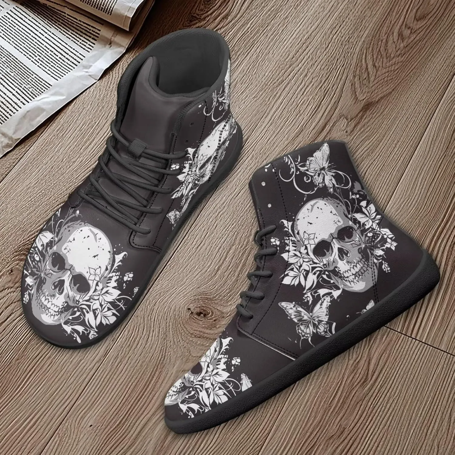 Retro Skull Women's Minimalist Barefoot Shoes High Top Zero Drop Sole Wide Width Fashion Sneaker Non Slip