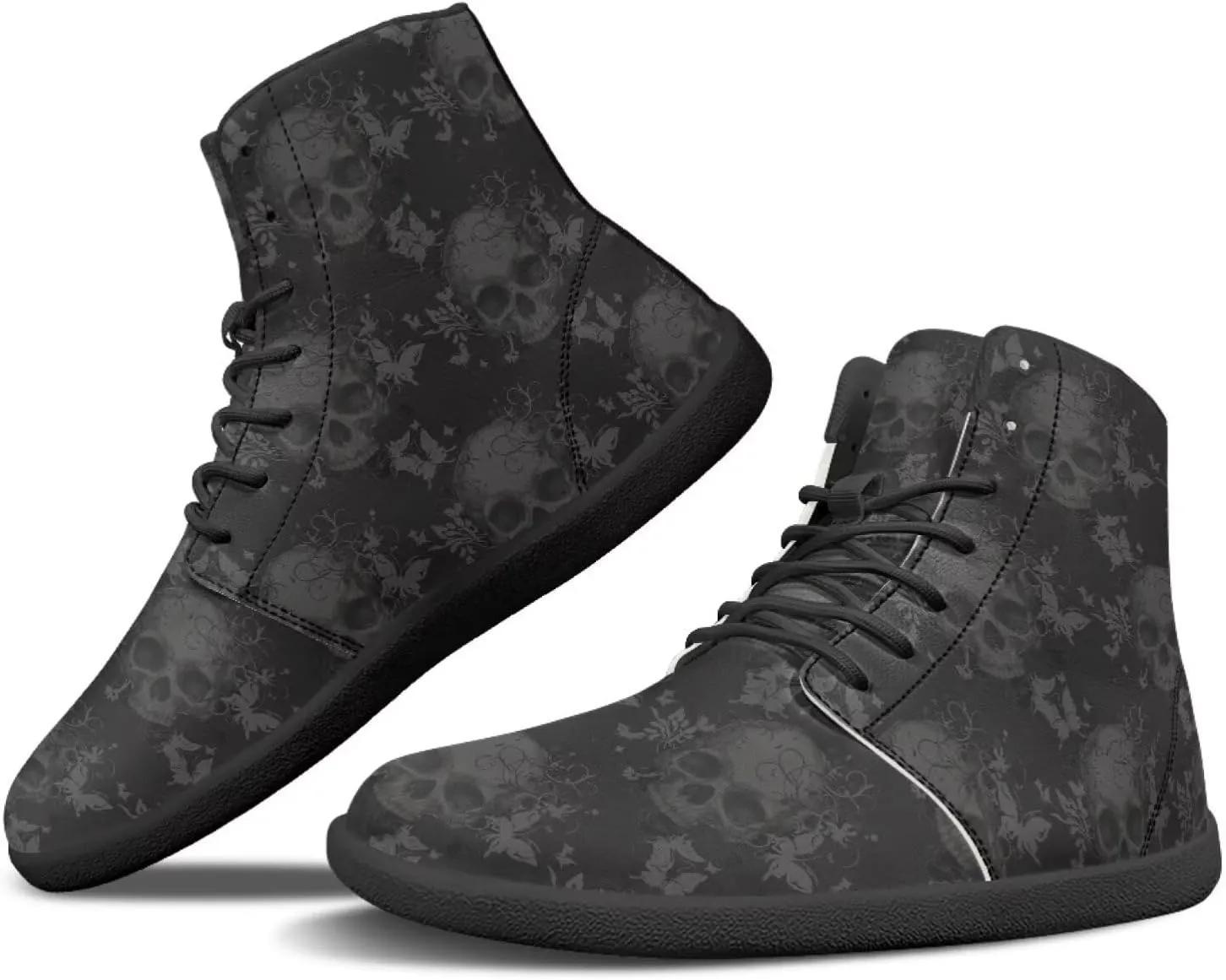 Retro Skull Women's Minimalist Barefoot Shoes High Top Zero Drop Sole Wide Width Fashion Sneaker Non Slip