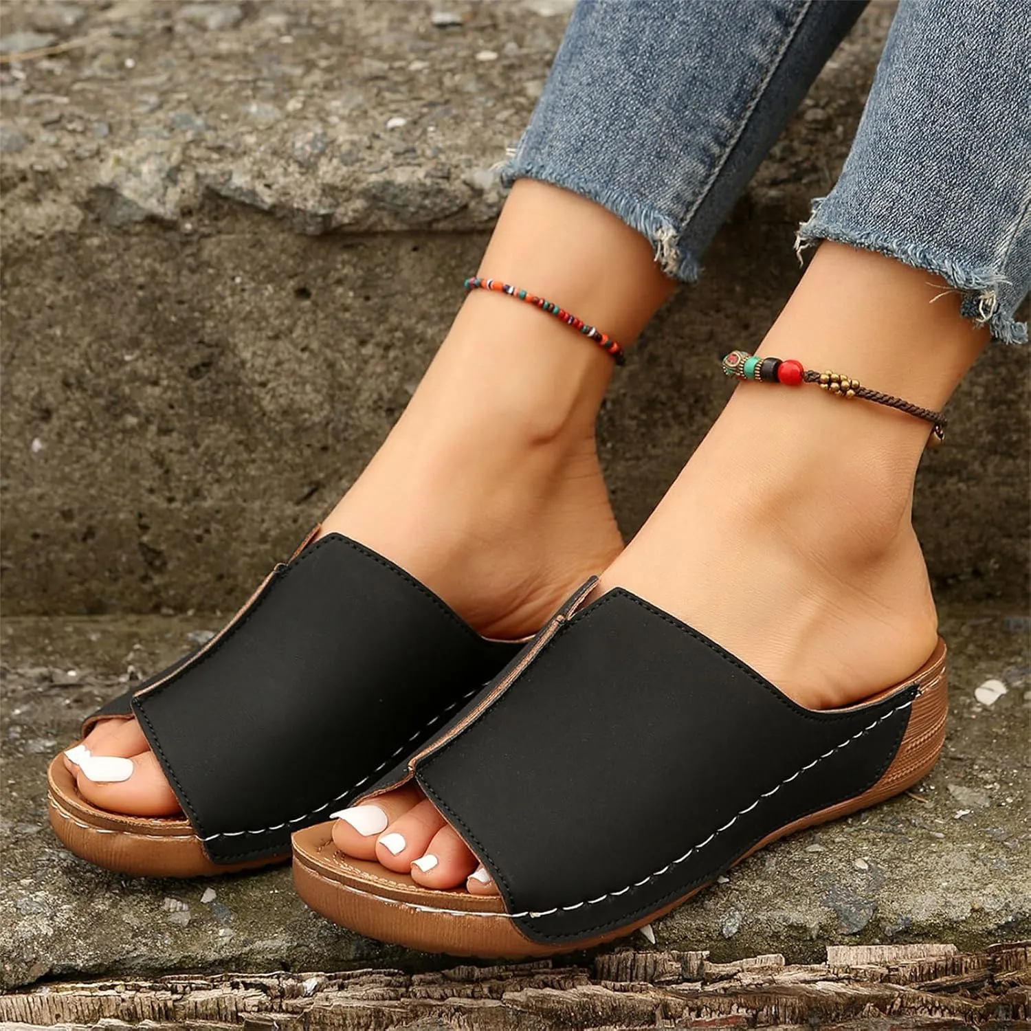 Sandals Women Comfortable Dressy Wedge Sandals Orthopedic Slippers Arch Support Orthotic Flip Flops Summer Walking Slides