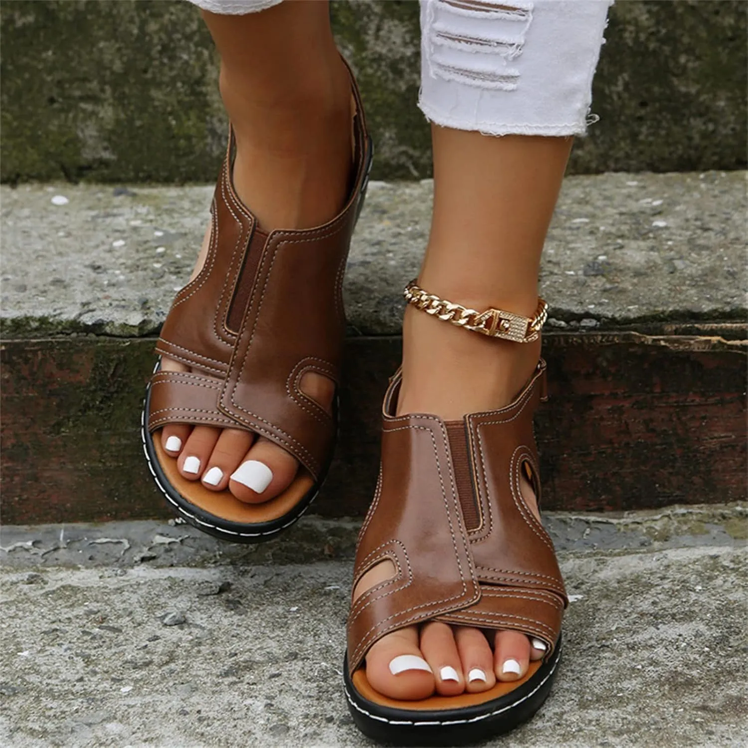 Sandals Women Comfortable Dressy Wedge Sandals Orthotic Slides Orthopedic Slippers Summer Walking Flip Flop with Arch Support