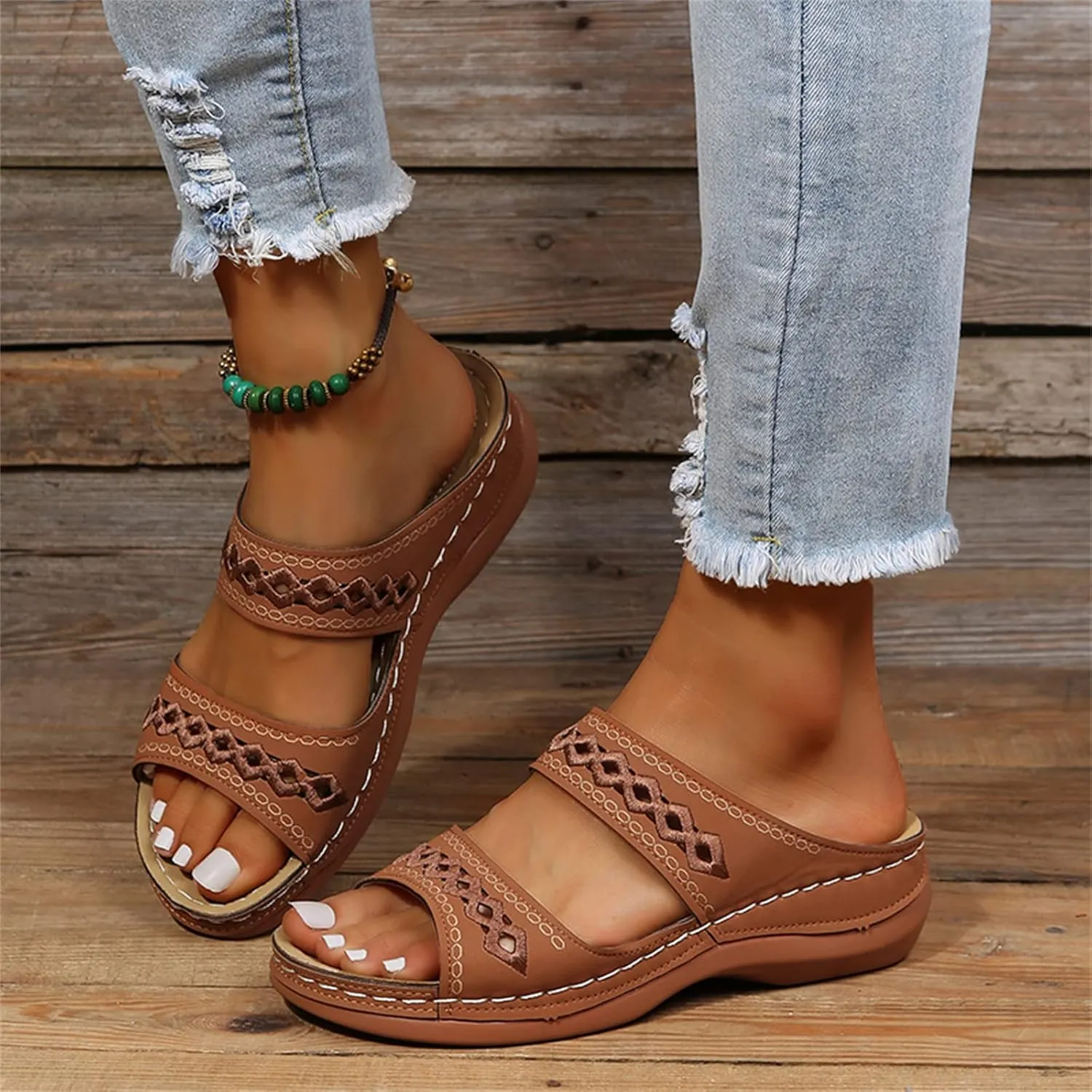 Sandals Women Dressy Summer Flat Island Cute Casual Beach Shoes Orthotic Flip Flops Slides Orthopedic Slippers 2025