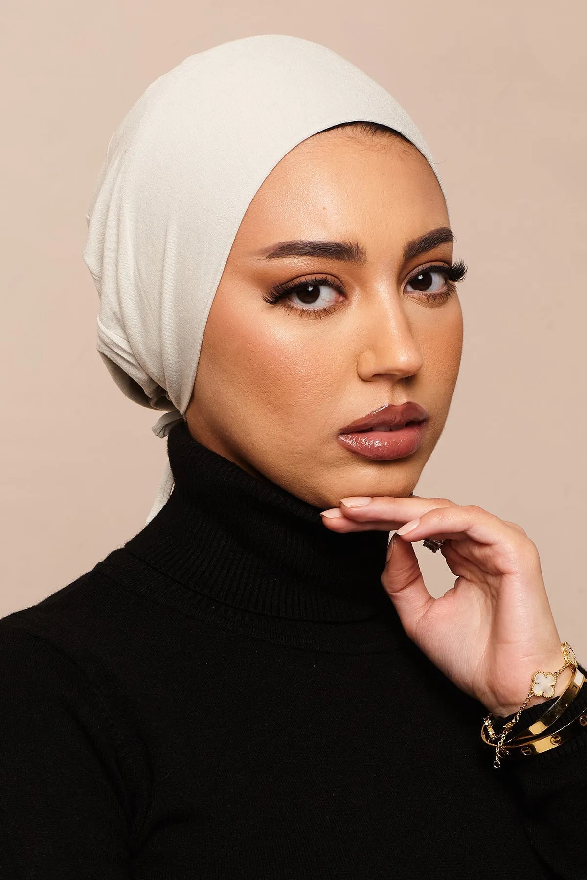 Satin-Blend Foggy Grey Bamboo Jersey Hijab Cap