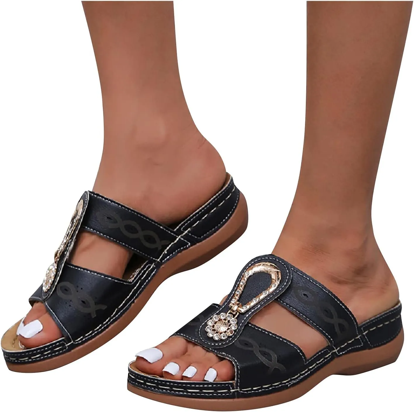 SBGMoSJ Womens Flip Flops for Plantar Fasciitis Heel Pain Summer Sandals for Women 2024 Flat Black Work Wedges for Women Comfortable Recovery Slides Men Orthopedic Shoes Men Closed Sandals for Women