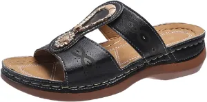 SBGMoSJ Womens Flip Flops for Plantar Fasciitis Heel Pain Summer Sandals for Women 2024 Flat Black Work Wedges for Women Comfortable Recovery Slides Men Orthopedic Shoes Men Closed Sandals for Women