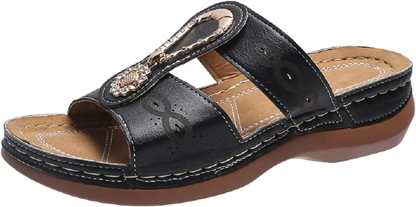 SBGMoSJ Womens Flip Flops for Plantar Fasciitis Heel Pain Summer Sandals for Women 2024 Flat Black Work Wedges for Women Comfortable Recovery Slides Men Orthopedic Shoes Men Closed Sandals for Women