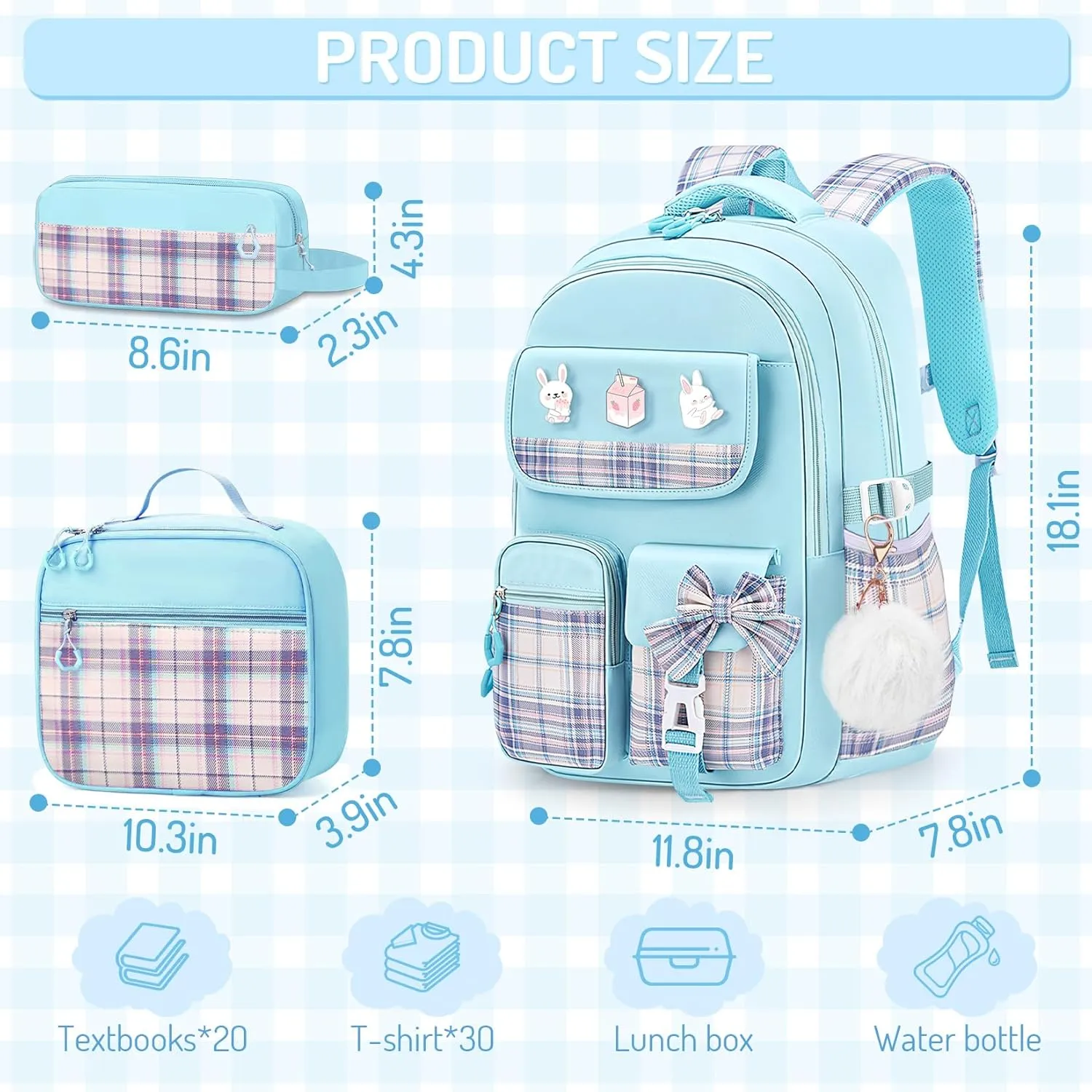 School Backpacks for Girl - 5PCS Cute Girls Backpack with Lunch Box Set for Kids Teens Elementary Middle School,18" Large Capacity Bookbag with Multiple Pockets,Perfect for Travel and School
